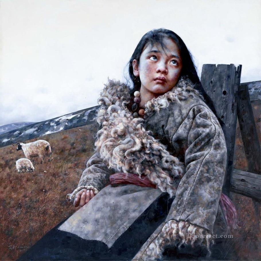 羊飼いのAX チベット油絵